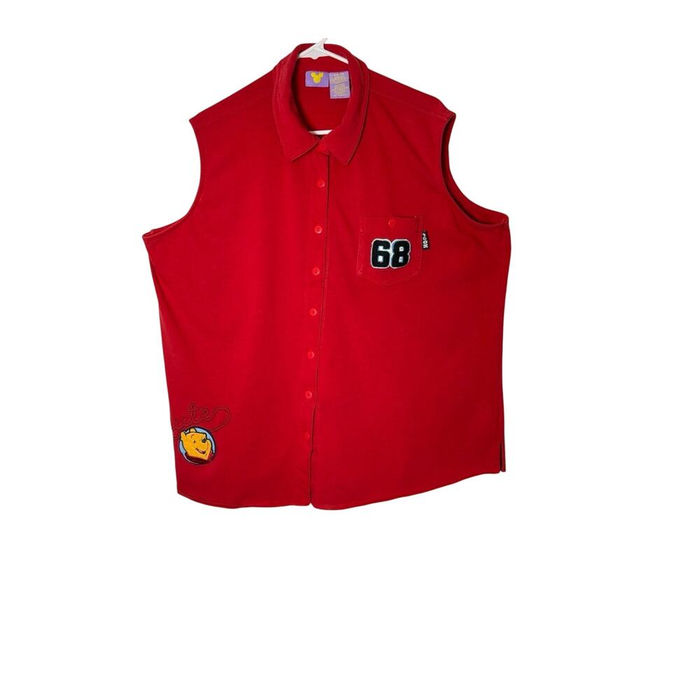 Disney Sleeveless Top Womens Plus Size 22 Winnie the Pooh Red Button Up Collar